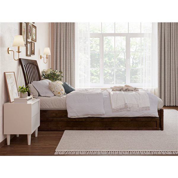 AFI Roslyn Twin XL Platform Bed with Panel Footboard and Twin XL Trundle in Walnut