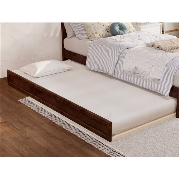 AFI Roslyn Twin XL Platform Bed with Panel Footboard and Twin XL Trundle in Walnut