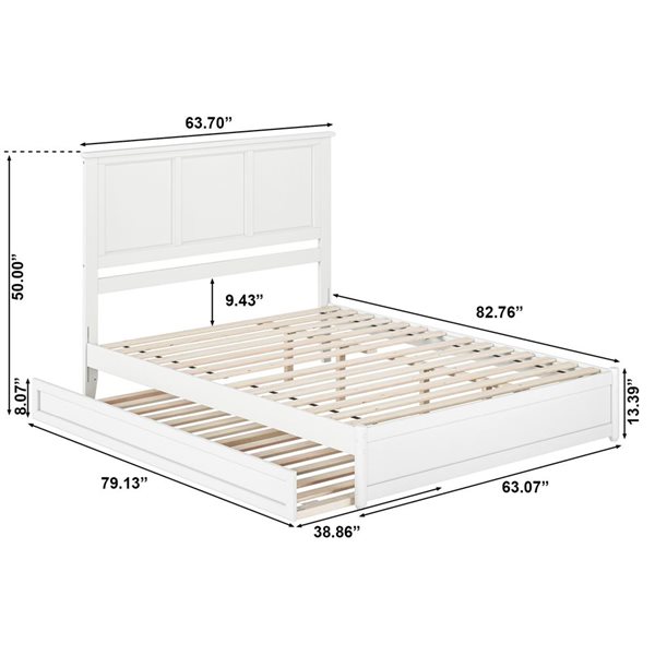 AFI Felicity Queen Platform Bed with Panel Footboard and Twin XL Trundle in White
