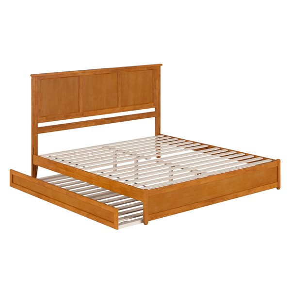 AFI Felicity King Platform Bed with Panel Footboard and Twin XL Trundle in Light Toffee