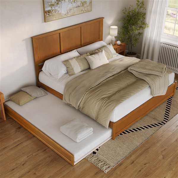 AFI Felicity King Platform Bed with Panel Footboard and Twin XL Trundle in Light Toffee