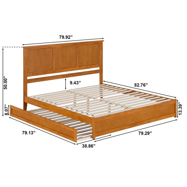 AFI Felicity King Platform Bed with Panel Footboard and Twin XL Trundle in Light Toffee