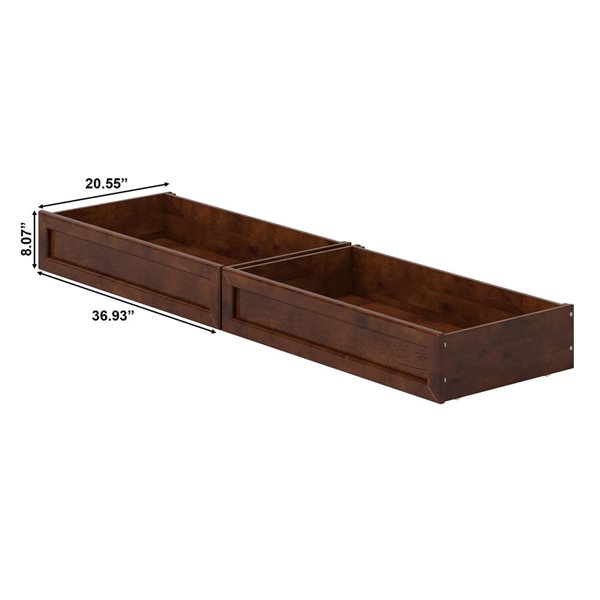 AFI Twin-Full Mid-Century Modern Under Bed Storage Drawers in Walnut