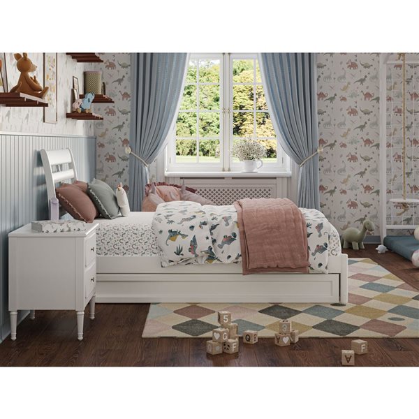 AFI Emelie Twin Platform Bed with Panel Footboard and Twin Trundle in White