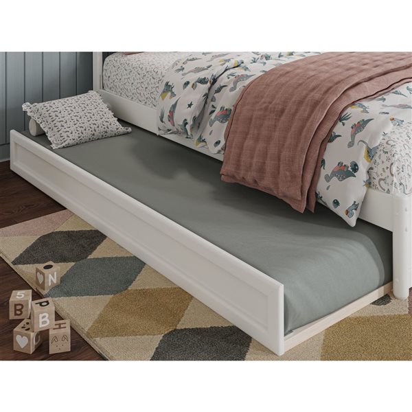 AFI Emelie Twin Platform Bed with Panel Footboard and Twin Trundle in White