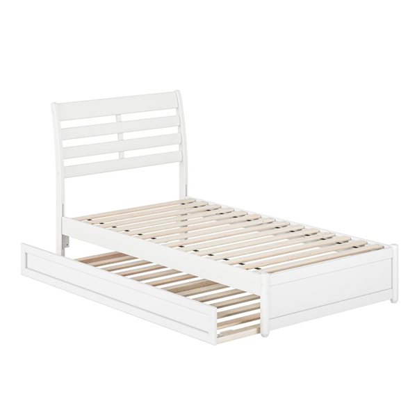 AFI Emelie Twin Platform Bed with Panel Footboard and Twin Trundle in White