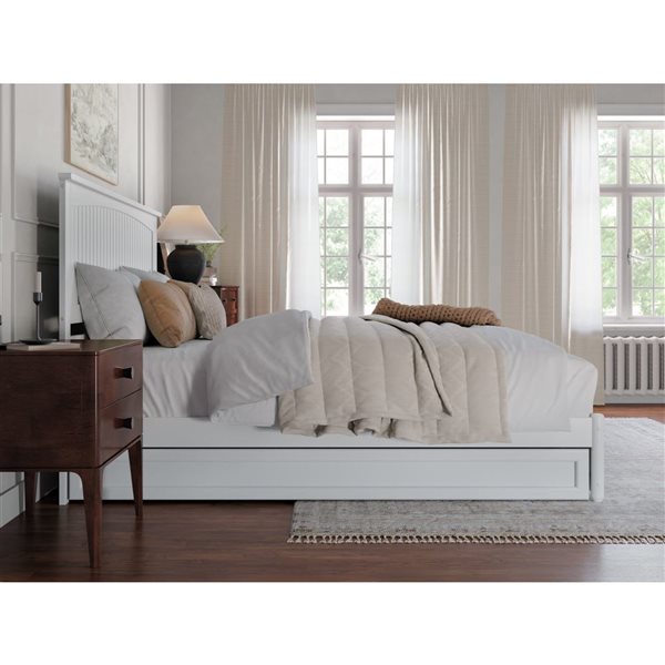 AFI Malta King Platform Bed with Panel Footboard and Twin XL Trundle in White