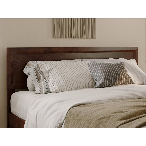 AFI Lylah Queen Platform Bed with Panel Footboard and Twin XL Trundle in Walnut