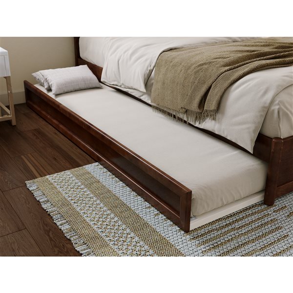 AFI Lylah Queen Platform Bed with Panel Footboard and Twin XL Trundle in Walnut