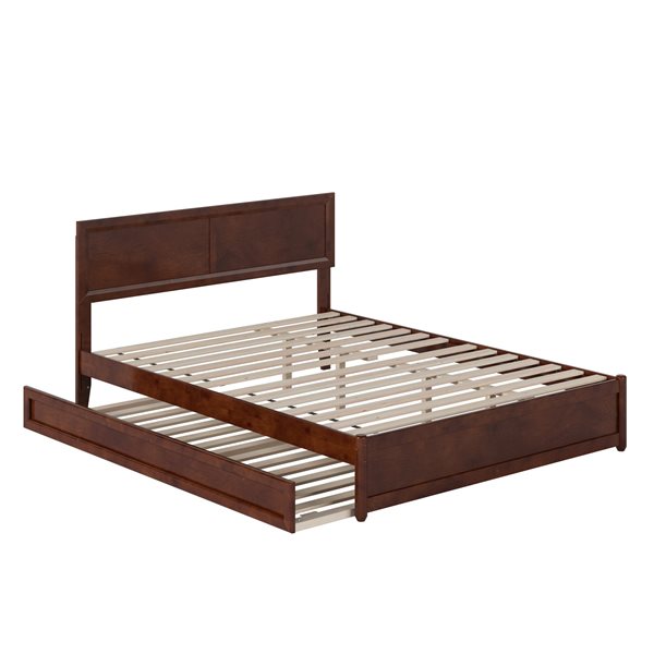 AFI Lylah Queen Platform Bed with Panel Footboard and Twin XL Trundle in Walnut