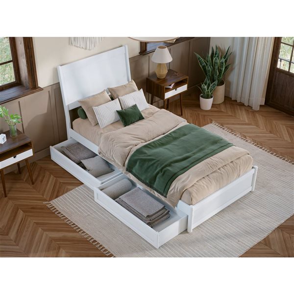 AFI Casanova Twin XL Platform Bed with Panel Footboard and Storage Drawers in White
