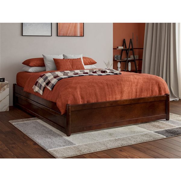 AFI Barcelona Full Panel Platform Bed with Twin Trundle in Walnut