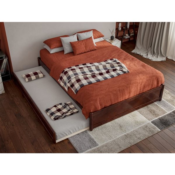 AFI Barcelona Full Panel Platform Bed with Twin Trundle in Walnut