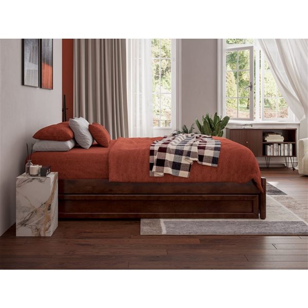 AFI Barcelona Full Panel Platform Bed with Twin Trundle in Walnut