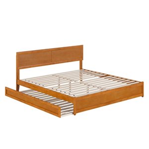 AFI Lylah King Platform Bed with Panel Footboard and Twin XL Trundle in Light Toffee