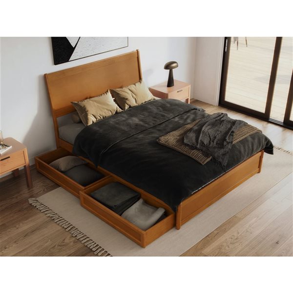 AFI Casanova Queen Platform Bed with Panel Footboard and Storage Drawers in Light Toffee