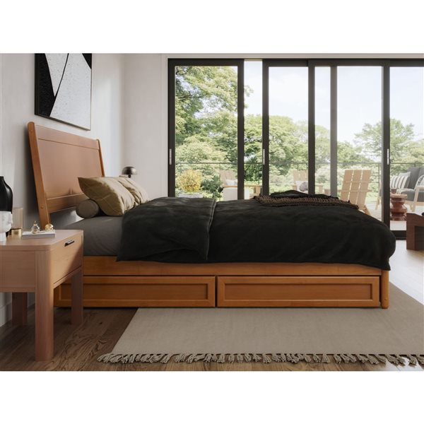 AFI Casanova Queen Platform Bed with Panel Footboard and Storage Drawers in Light Toffee