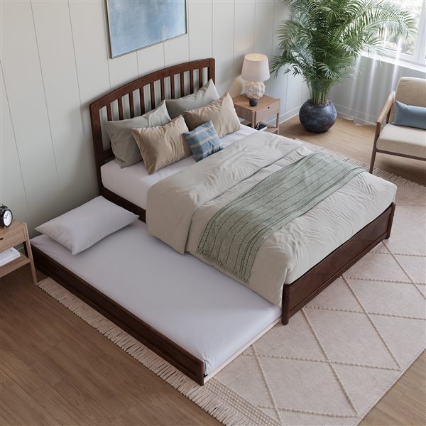 AFI Lucia Full Platform Bed with Panel Footboard and Twin Trundle in Walnut