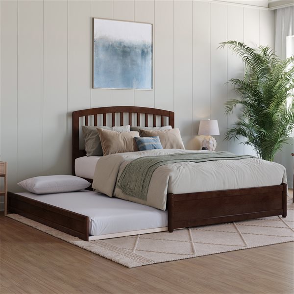 AFI Lucia Full Platform Bed with Panel Footboard and Twin Trundle in Walnut
