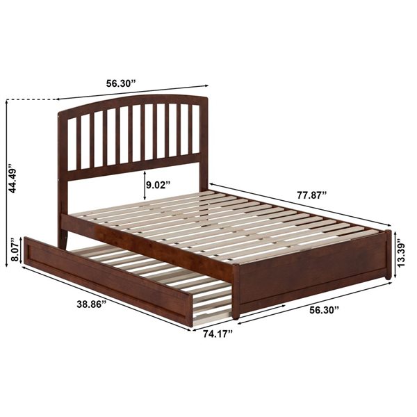 AFI Lucia Full Platform Bed with Panel Footboard and Twin Trundle in Walnut