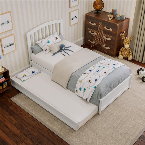 AFI Lucia Twin Platform Bed with Panel Footboard and Twin Trundle in White