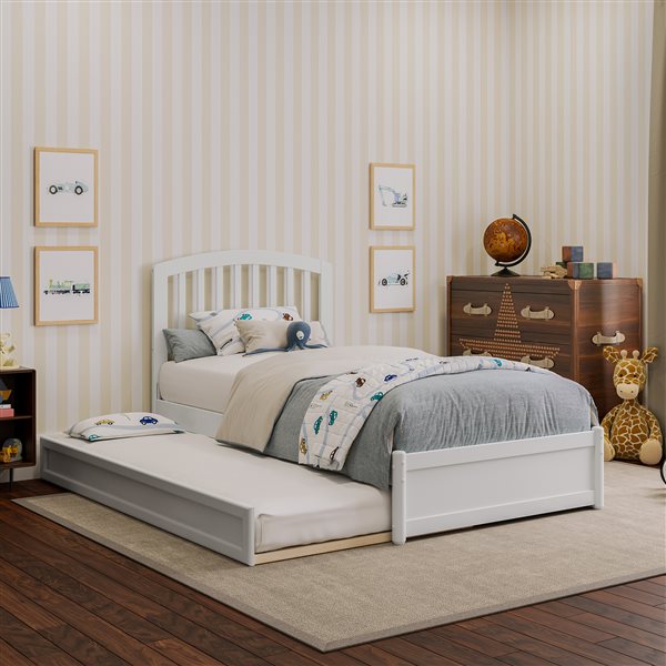 AFI Lucia Twin Platform Bed with Panel Footboard and Twin Trundle in White