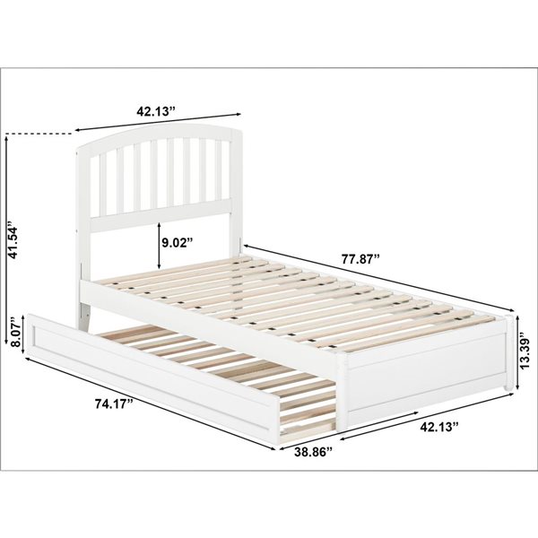 AFI Lucia Twin Platform Bed with Panel Footboard and Twin Trundle in White