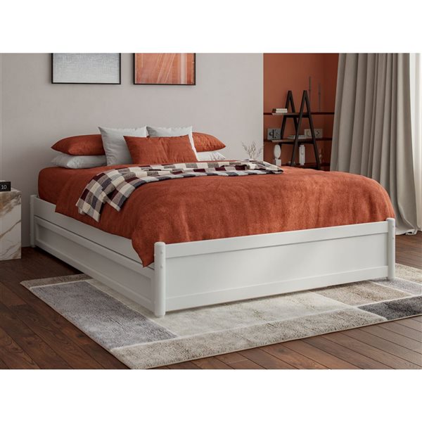 AFI Barcelona Full Panel Platform Bed with Twin Trundle in White