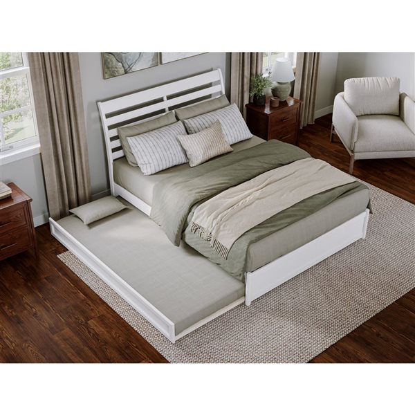 AFI Emelie Queen Platform Bed with Panel Footboard and Twin XL Trundle in White