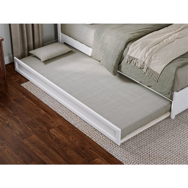 AFI Emelie Queen Platform Bed with Panel Footboard and Twin XL Trundle in White