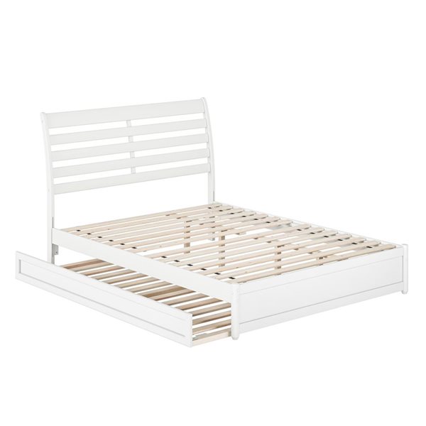 AFI Emelie Queen Platform Bed with Panel Footboard and Twin XL Trundle in White