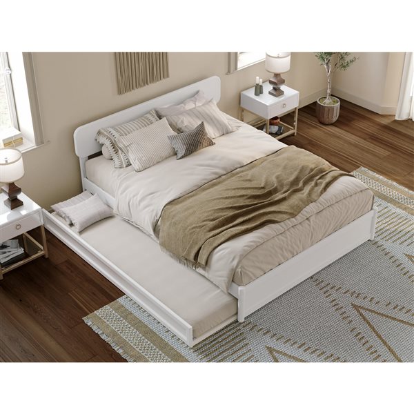 AFI Capri Queen Platform Bed with Panel Footboard and Twin XL Trundle in White
