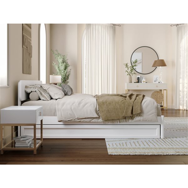 AFI Capri Queen Platform Bed with Panel Footboard and Twin XL Trundle in White