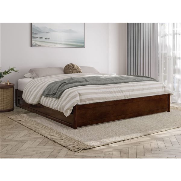 AFI Barcelona King Panel Platform Bed with Twin XL Trundle in Walnut