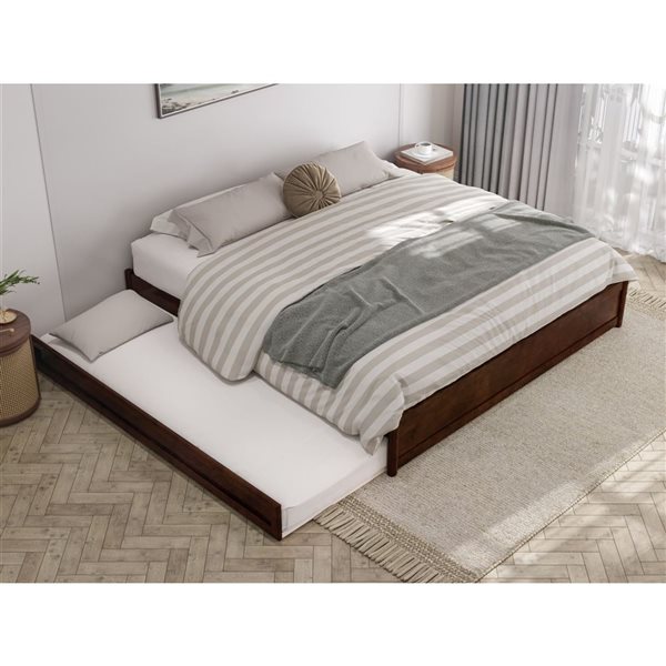 AFI Barcelona King Panel Platform Bed with Twin XL Trundle in Walnut