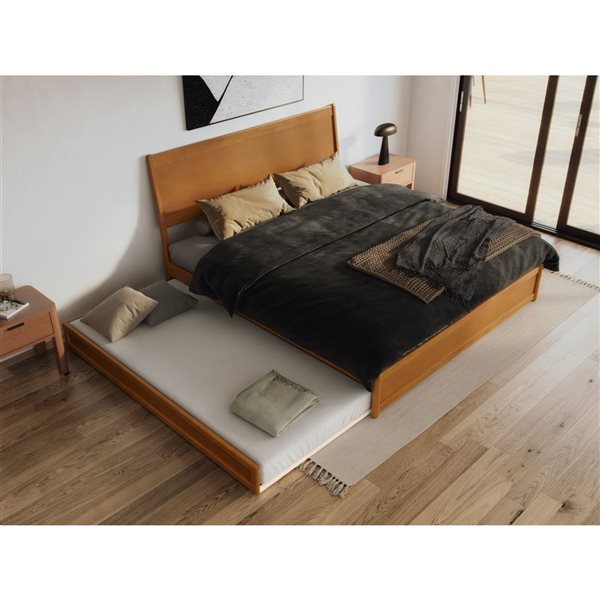 AFI Casanova King Platform Bed with Panel Footboard and Twin XL Trundle in Light Toffee