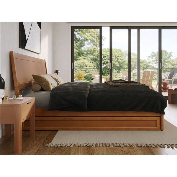 AFI Casanova King Platform Bed with Panel Footboard and Twin XL Trundle in Light Toffee