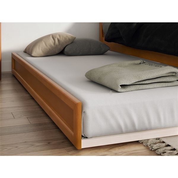 AFI Casanova King Platform Bed with Panel Footboard and Twin XL Trundle in Light Toffee