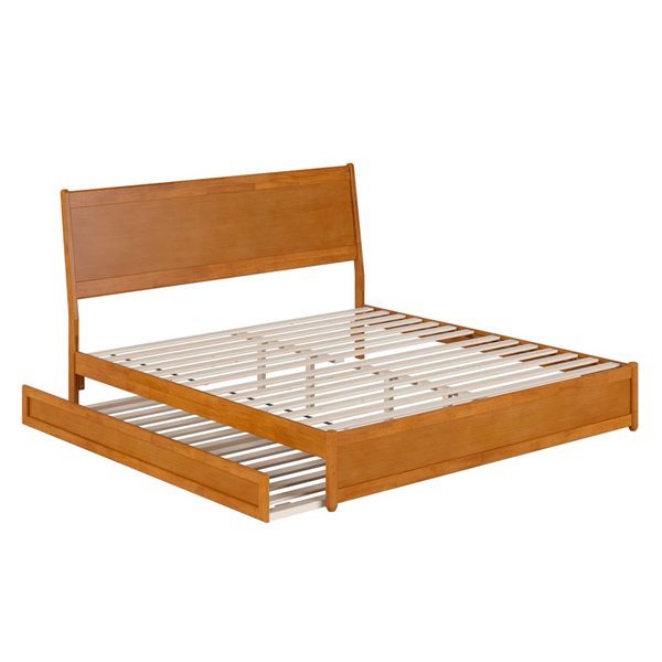 AFI Casanova King Platform Bed with Panel Footboard and Twin XL Trundle in Light Toffee
