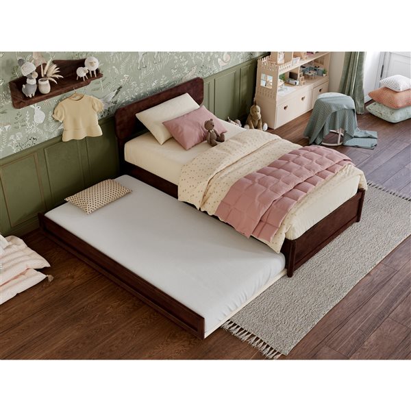 AFI Capri Twin Platform Bed with Panel Footboard and Twin Trundle in Walnut