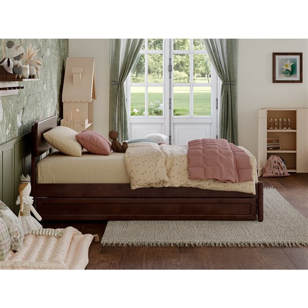 AFI Capri Twin Platform Bed with Panel Footboard and Twin Trundle in Walnut