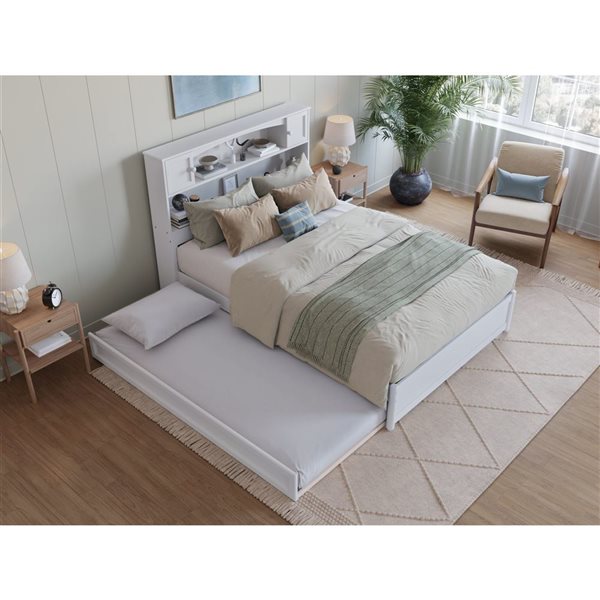 AFI Hadley Full Platform Bed with Panel Footboard and Twin Trundle in White