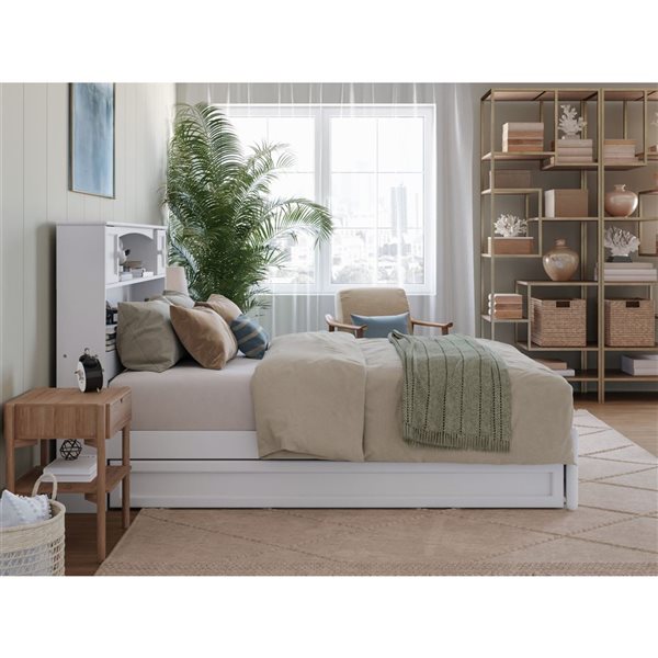 AFI Hadley Full Platform Bed with Panel Footboard and Twin Trundle in White
