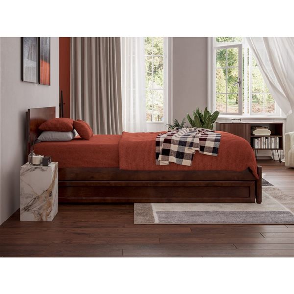 AFI Wesley Twin XL Platform Bed with Panel Footboard and Twin XL Trundle in Walnut