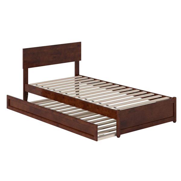 AFI Wesley Twin XL Platform Bed with Panel Footboard and Twin XL Trundle in Walnut