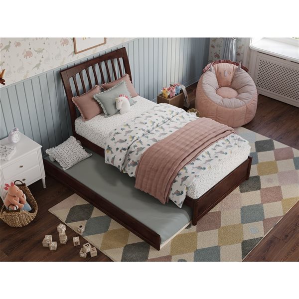 AFI Roslyn Twin Platform Bed with Panel Footboard and Twin Trundle in Walnut