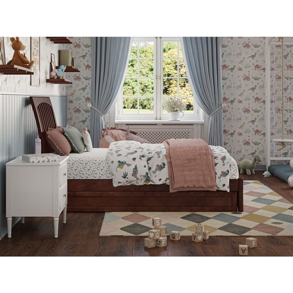 AFI Roslyn Twin Platform Bed with Panel Footboard and Twin Trundle in Walnut