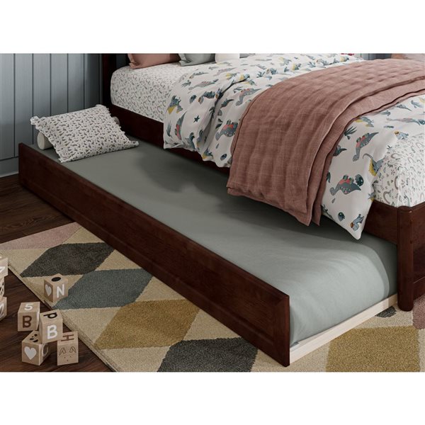 AFI Roslyn Twin Platform Bed with Panel Footboard and Twin Trundle in Walnut