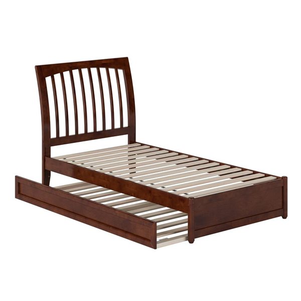AFI Roslyn Twin Platform Bed with Panel Footboard and Twin Trundle in Walnut
