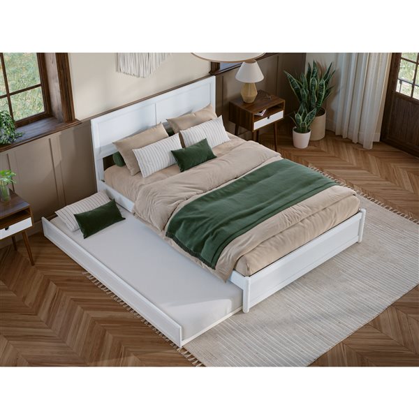 AFI Lylah Full Platform Bed with Panel Footboard and Twin Trundle in White